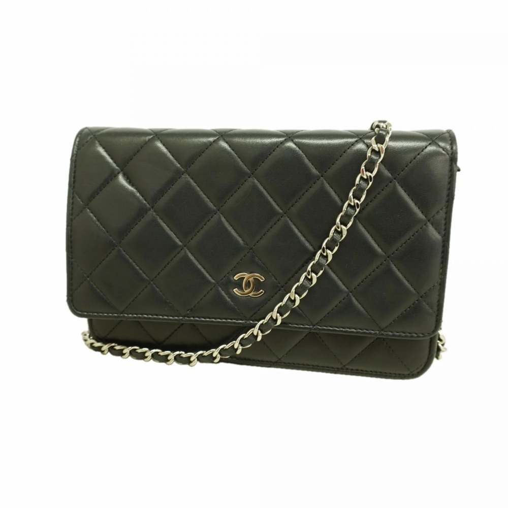 CHANEL Black Lambskin Leather Wallet